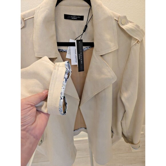 T Tahari Womens S Jacket Faux Suede Draped Lapel Beige Urban Chic NWT $118 - Picture 5 of 10